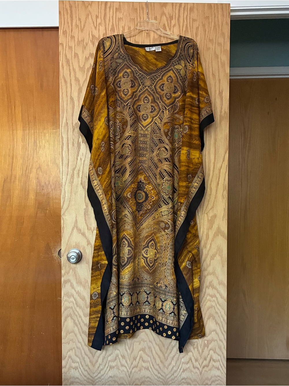 Sante Golden Brown Paisley Maxi Kaftan Dress with Black Trim